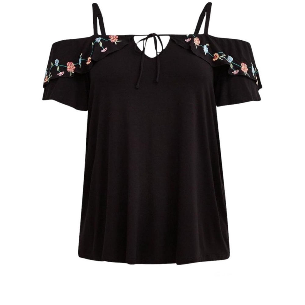 Torrid Black Floral Embroidered Women's Top
